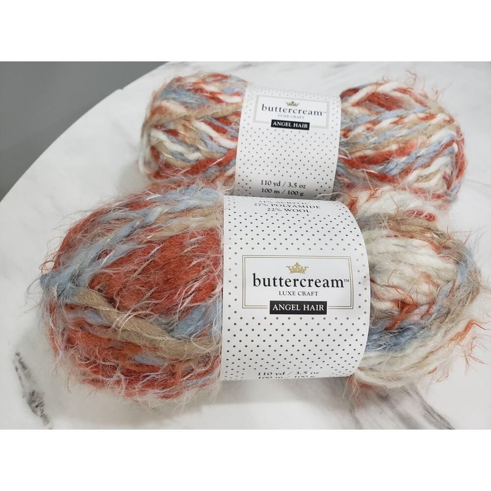 Lot 2 Buttercream Luxe Craft ANGEL HAIR Yarn‎ Blue Rust Butter Cream